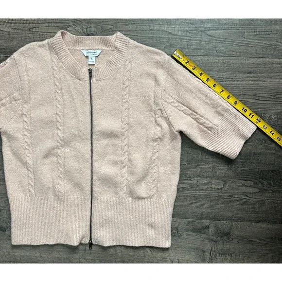 Modern Supply Sanctuary Women's Pink Short Sleeve Zip-Up Knit Cardigan Sweater L - Picture 4 of 7